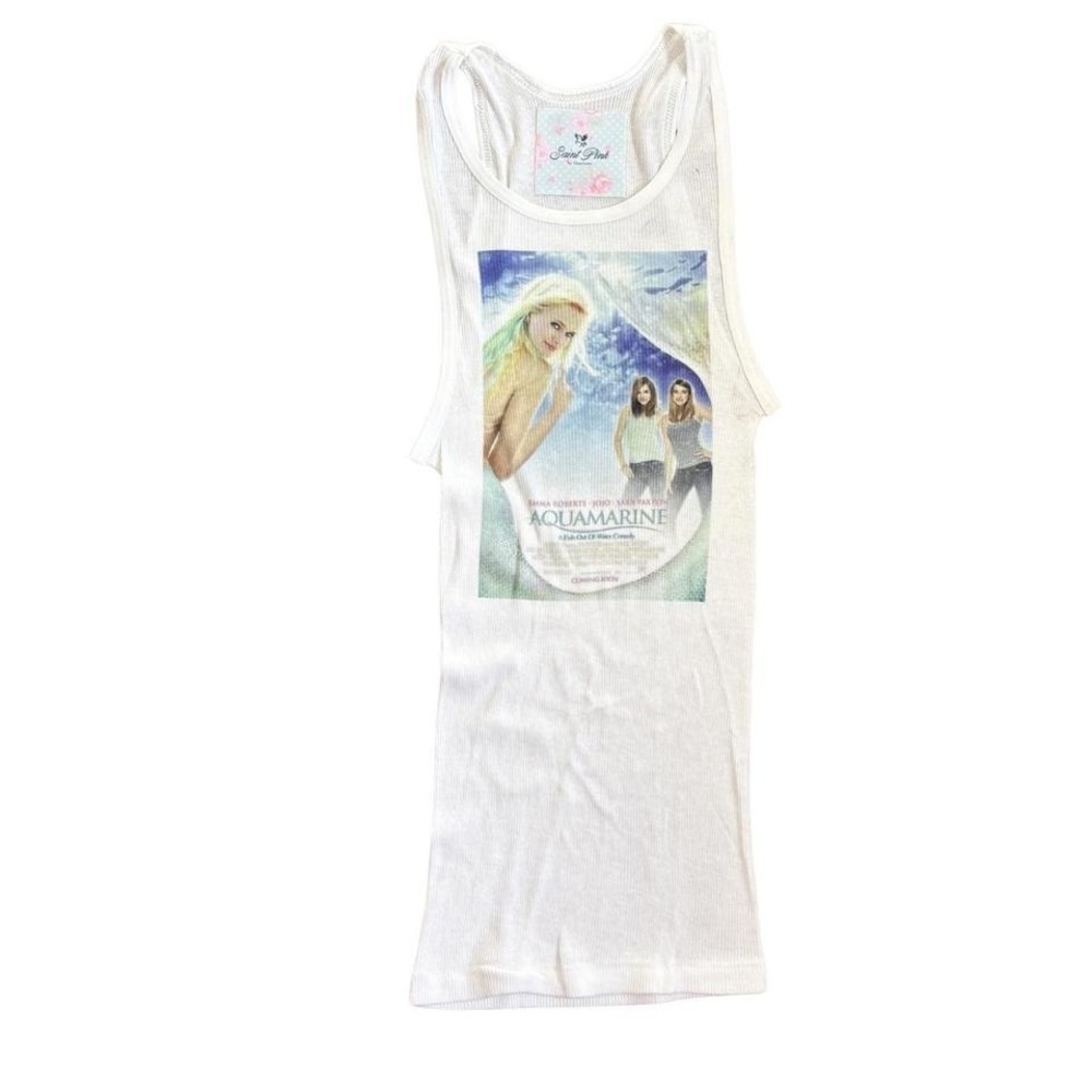 Pink "Aquamarine" Movie Poster Ribbed Tank Top – Emma Roberts